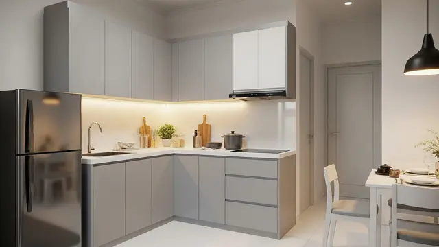 Dapur Open Space Nuansa Abu-abu dan Putih