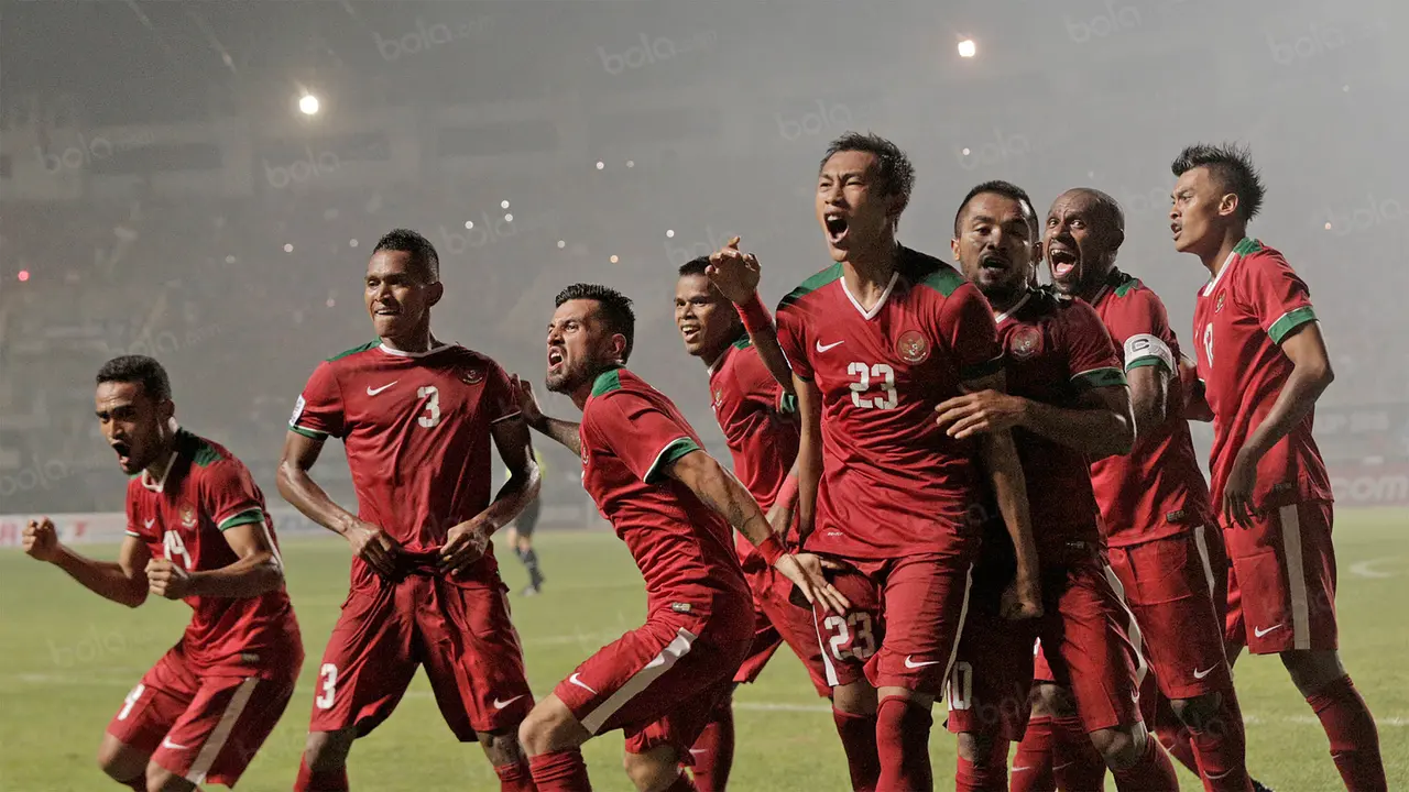 Selebrasi Pemain Timnas Indonesia saat Hansamu Yama Cetak Gol Kemenangan
