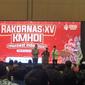 Wakil Presiden Ma'ruf Amin hadir sekaligus membuka Rapat Koordinasi Nasional (Rakornas) XV Kesatuan Mahasiswa Hindu Dharma Indonesia (KHMDI) bertemakan 'Merawat Indonesia' di Mataram, Nusa Tenggara Barat (NTB). (Liputan6.com/Nanda Perdana Putra)
