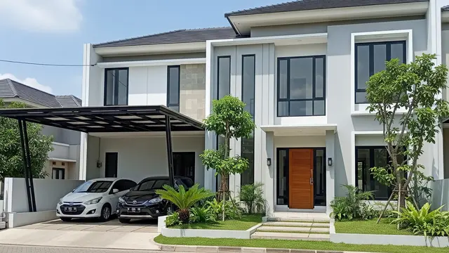 Desain Rumah Ukuran 200 Meter di Lokasi Pinggir Kota dengan Carport Luas