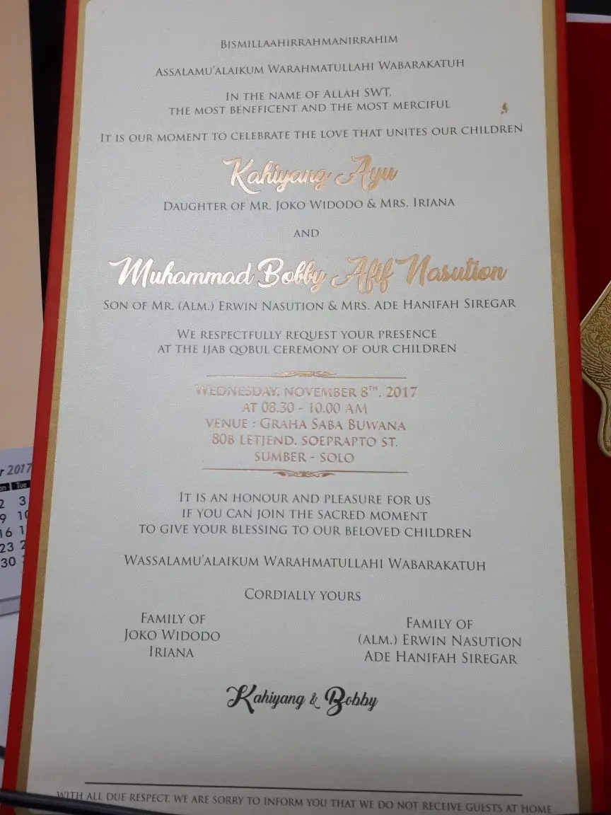 Undangan pernikahan Kahiyang Ayu dan Bobby Nasution. (foto: istimewa)