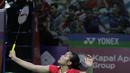 Dalam laga yang berlangsung selama 35 menit tersebut, Gregoria Mariska Tunjung berhasil menang dua game langsung 21-14, 21-15. (Bola.com/Ikhwan Yanuar)