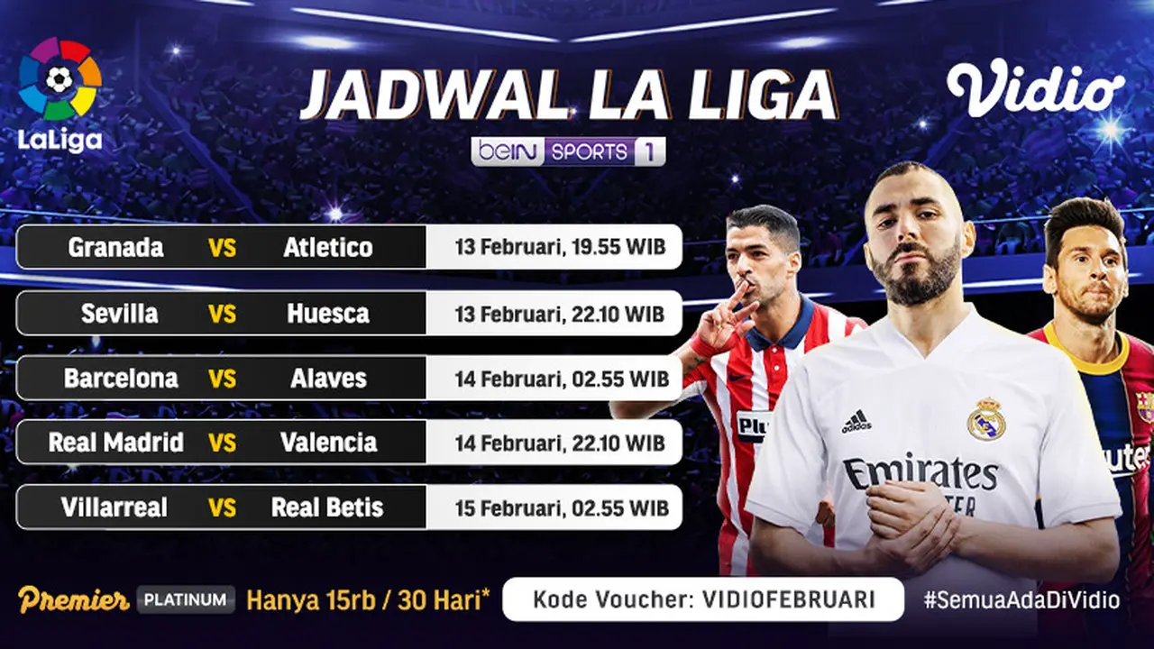 Jadwal Liga Spanyol Pekan ke-23 di Vidio