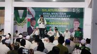 Pasangan bacapres dan bacawapres dari Koalisi Perubahan Anies Baswedan dan Muhaimin Iskandar (Cak Imin) di Ponpes Terpadu Al Yasini, Pasuruan, Jawa Timur, Kamis (28/9/2023). (Liputan6.com/Winda Nelfira)