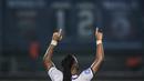 Dua gol Carlos Fortes memberi kemenangan bagi Arema FC sekaligus tambahan tiga poin yang membuat Arema kembali jadi runner up klasemen BRI Liga 1. (Bola.com/Bagaskara Lazuardi)