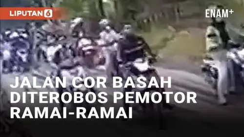 VIDEO: Duh, Jalan Cor Basah Diterobos Pemotor Ramai-Ramai di Cirebon