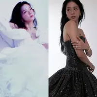 Lihat di sini beberapa potret dualitas dari gaya Jisoo BLACKPINK pakai dua gaun yang berbeda.