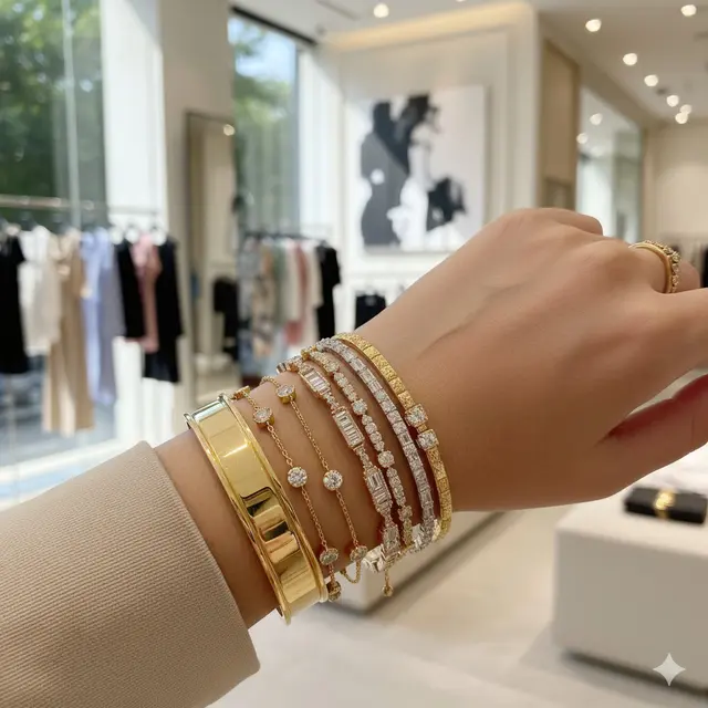 Gelang Emas Kombinasi Berlian