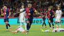 Raphinha tampil memukau saat Barcelona menang lima gol tanpa balas atas Young Boys dalam laga matchday 2 League Phase Liga Champions 2024/2025 yang digelar di Estadi Olimpic Lluis Companys, Rabu (2/10/2024). (AFP/Lluis Gene)