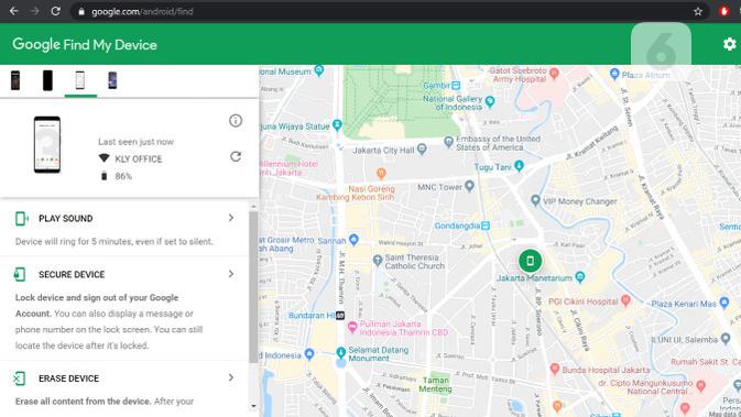 Tampilan Find My Device di browser. (Liputan6.com/ Yuslianson)