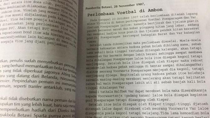 Artikel Pemberita Betawi yang terbit tahun 1907 berjudul Perlombaan Voetbal di Ambon. (Marco Tampubolon/Liputan6.com)
