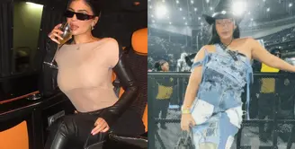 Hadiri konser Beyonce di Tottenham Hotspur Stadium, London, Priyanka Chopra tampil serba hitam mengenakan crop top dan high slit skirt dari Emilio Pucci.