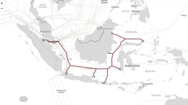 Peta kabel telekomunikasi bawah laut dunia
