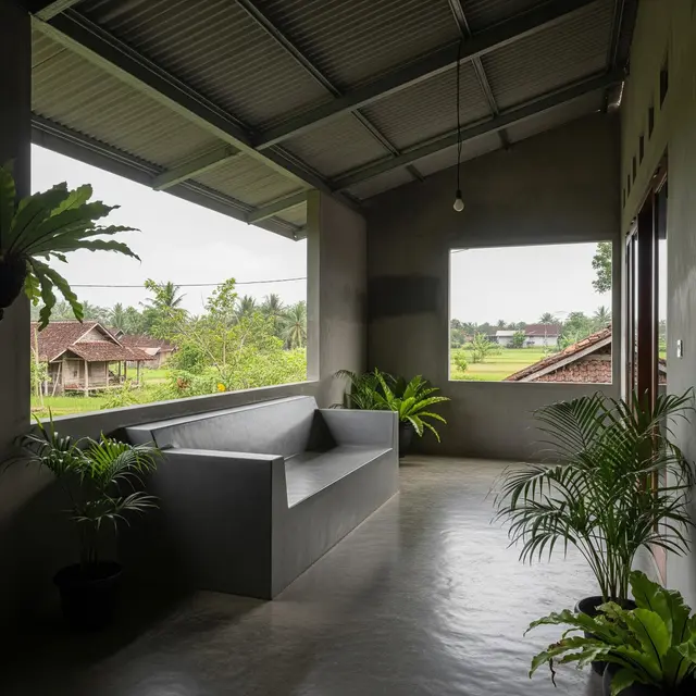 9 Model Teras Rumah Desa dengan Kursi Cor Minimalis yang Nyaman, Menciptakan Ketenangan
