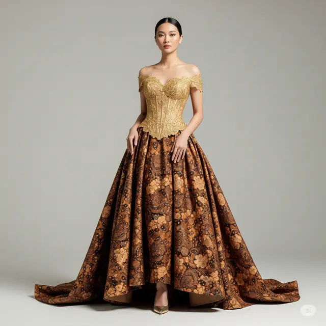9 Model Baju Pesta Batik Kombinasi Brokat yang Mewah dan Elegan