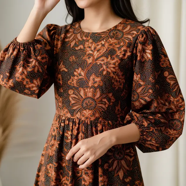 9 Model Dress Batik Lengan Bishop, Tren Busana Anggun di 2025