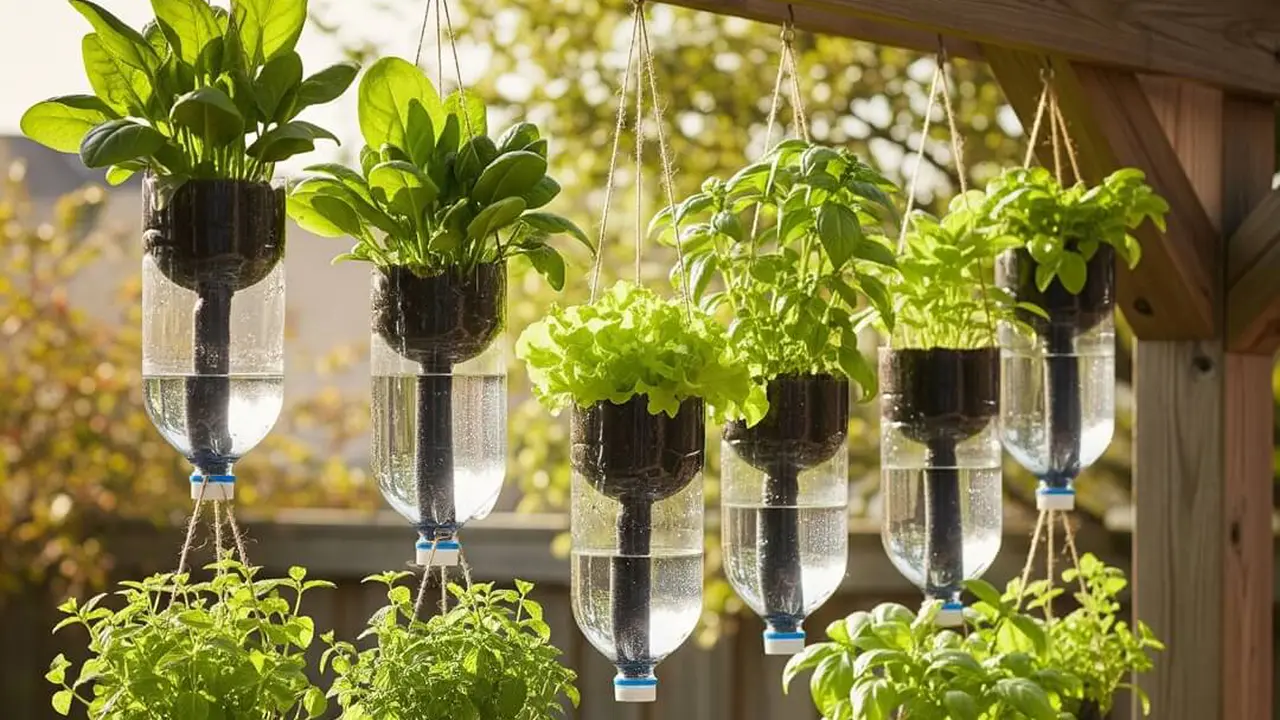 Model Kebun Mungil di Halaman Belakang dengan Botol Bekas