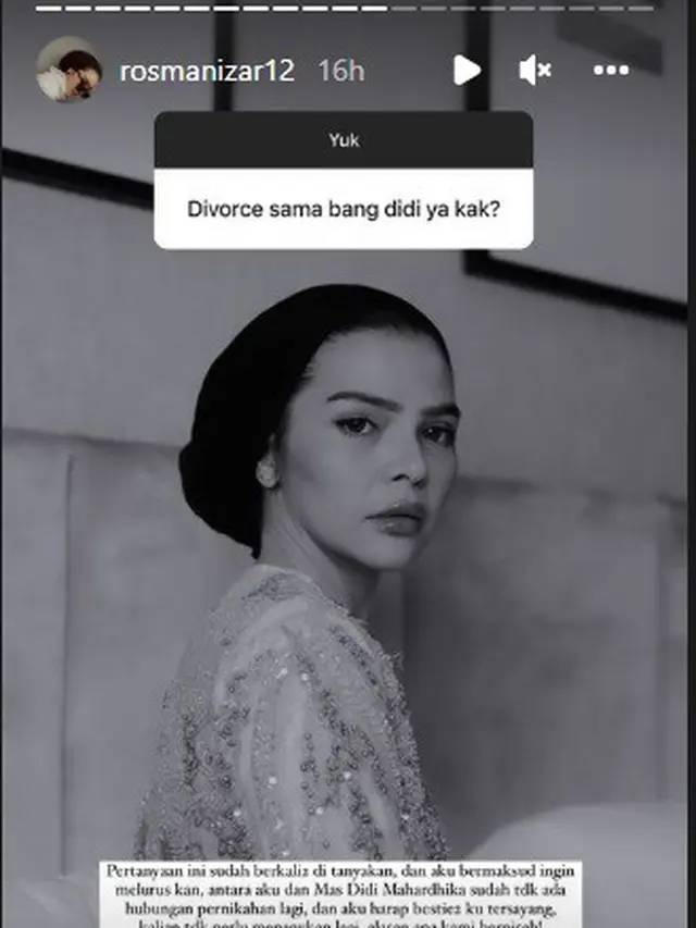 Rosmanizar tampil tanpa hijab dan akui sudah pisah dengan Didi Mahardhika (Foto: Instagram rosmanizar12)