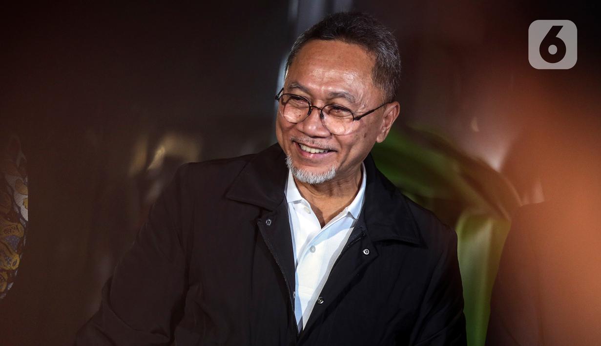 Dalam pertemuan tersebut Ketua Umum Partai Golkar Airlangga dan Ketua Umum PAN Zulkifli Hasan mengatakan KIB tidak mencampuri urusan PPP dalam mengusung capres. (Liputan6.com/Johan Tallo)