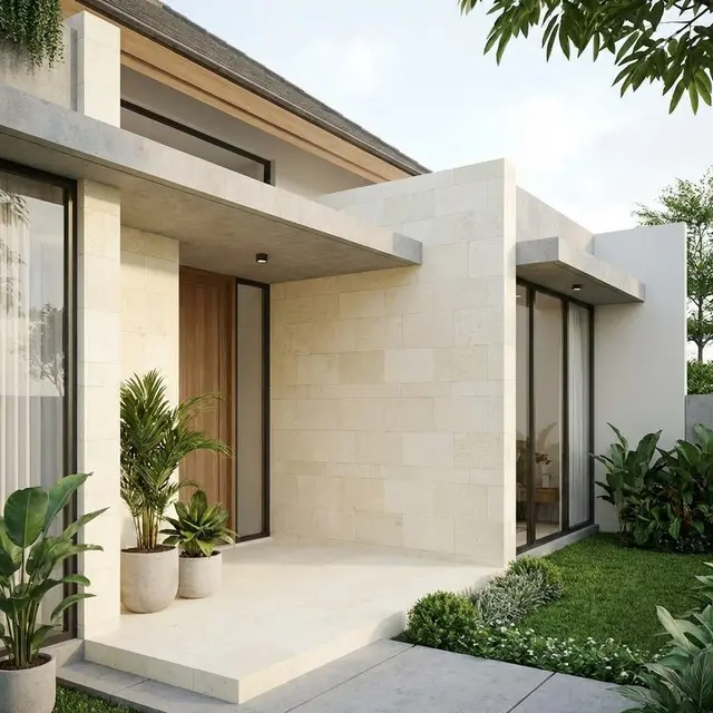 Rumah minimalis dengan teras Batu Paras Jogja (Gemini AI)