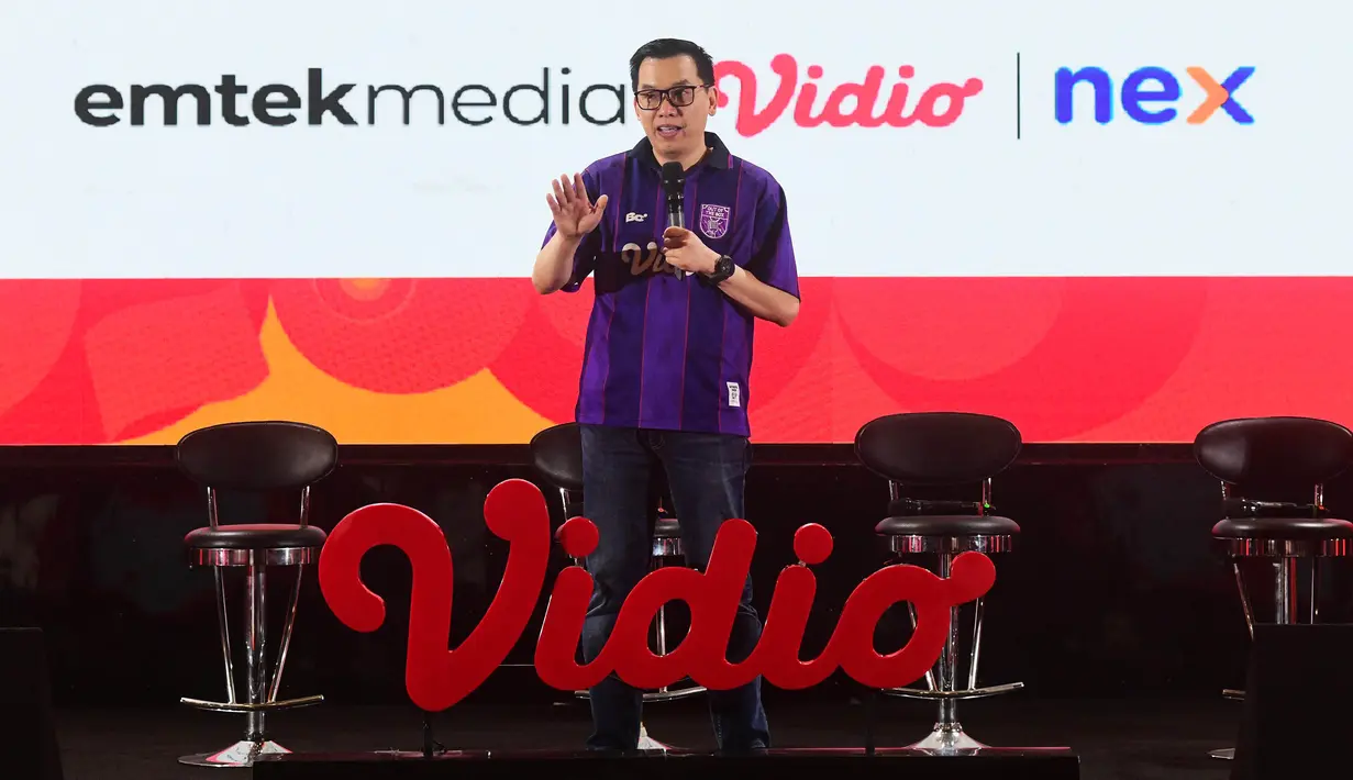 Managing Director Vidio Hermawan Sutanto saat konferensi pers hak siar dan penayangan Asian Games 2026 di Studio Lantai 8 SCTV Tower, Senayan City, Jakarta, Jumat, 4 September 2026. (KLY/ Arie Basuki)
