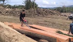 Korban banjir di Tapsel manfaatkan kayu hanyut untuk perbaiki rumah dan jembatan. (Liputan6.com/Reza Efendi)