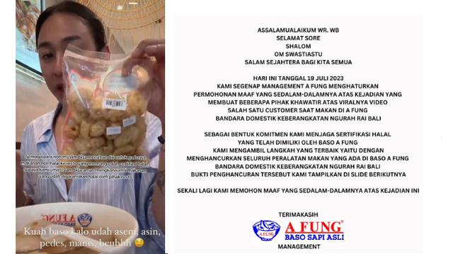 Gara-Gara Jovi Adhiguna Makan Bakso Campur Kerupuk Babi di Restoran Halal Membuat Manajemen Baso A Fung Harus Memusnakan Semua Peralatan Makan Mereka Lalu Menggantinya dengan yang Baru (instagram.com/basoafung)