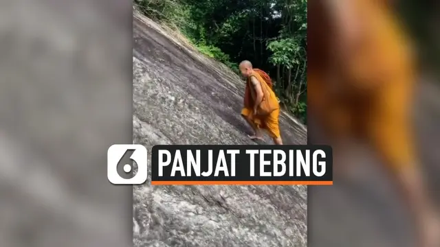 TANPA PENGAMAN, BIKSU LEWATI TEBING CURAM DENGAN BERJALAN KAKI