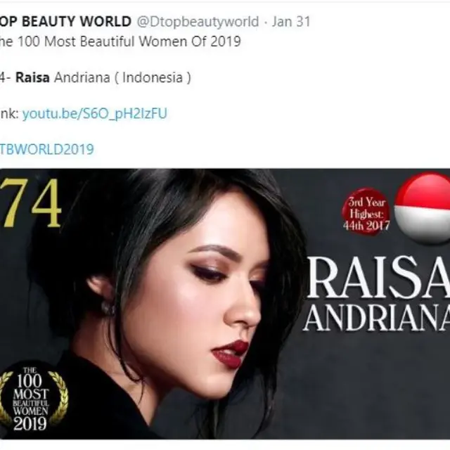 Raisa Masuk Daftar Wanita Tercantik Sedunia 2019