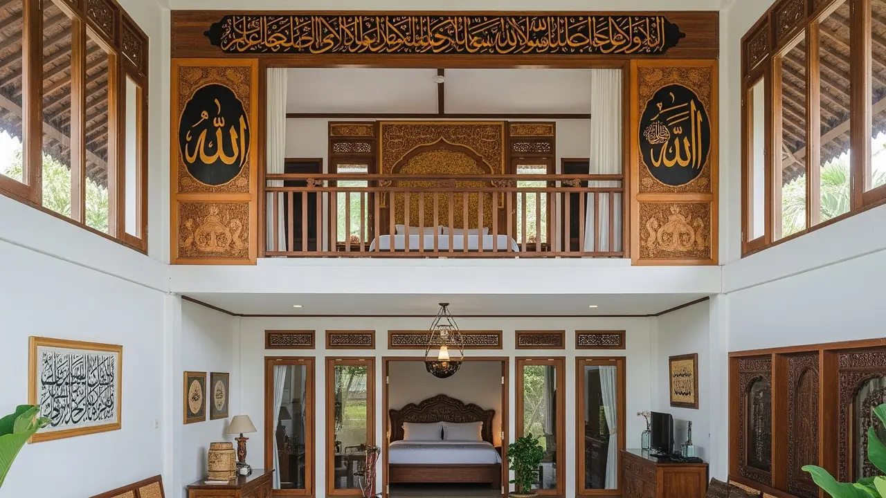 Rumah dengan Atap Tinggi dan Ornamen Islami