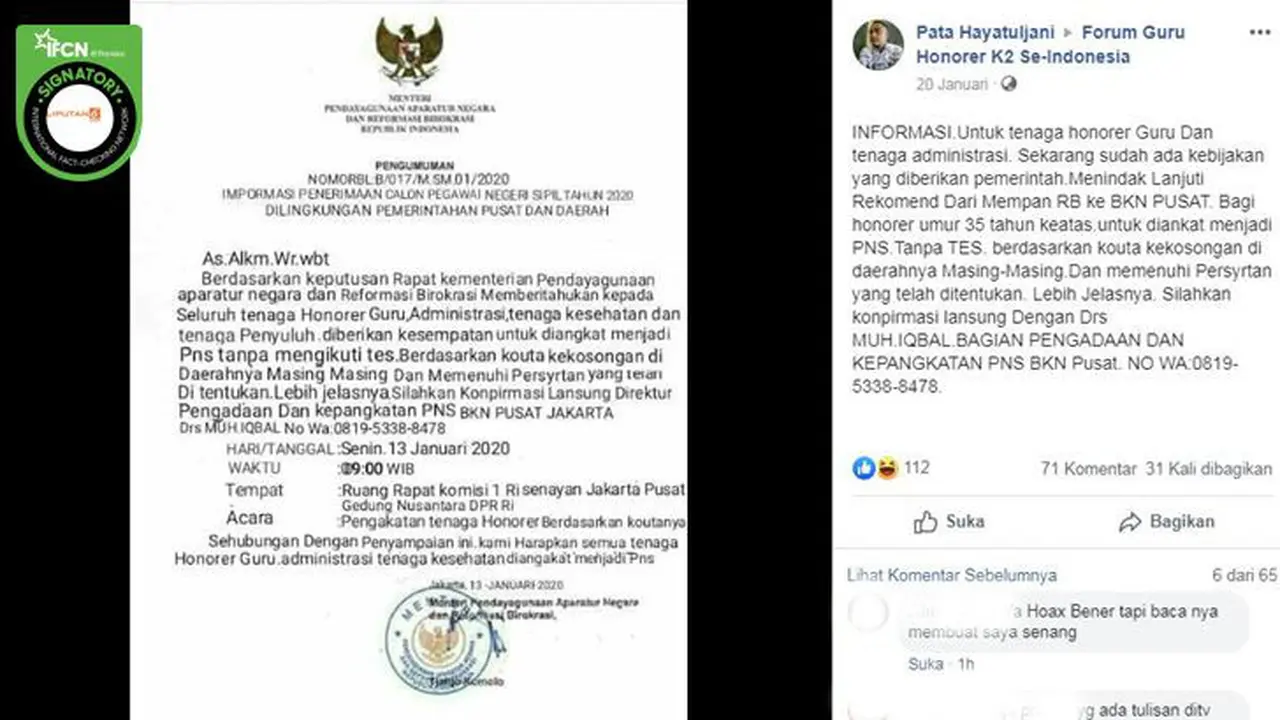 [Cek Fakta] Gambar Tangkapan Layar Foto Surat Palsu Pengangkatan PNS