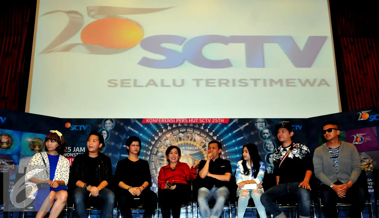 Suasana konferensi pers HUT SCTV ke 25 di SCTV Tower, Jakarta, Senin (10/8/2015). SCTV akan menayangkan acara HUT ke 25 mereka selama 25 jam non stop. (Liputan6.com/Panji Diksana)
