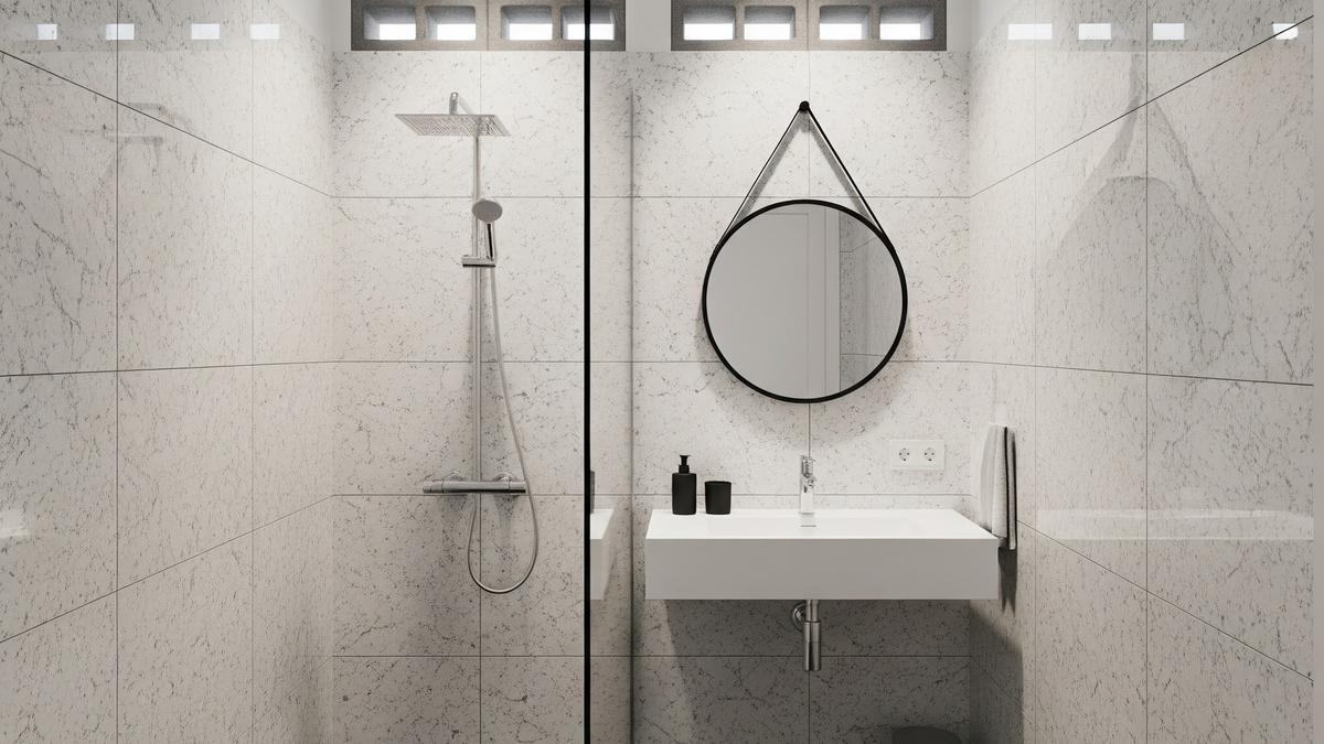 7 Desain Kamar Mandi Kecil Lebar 1 Meter dengan Roster dan Batu Alam