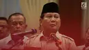 Capres Prabowo Subianto didampingi sejumlah pengurus BPN memberikan keterangan terhadap wartawan di Jakarta, Rabu (8/5). Prabowo menilai pernyataan Hendropriyono bernada ancaman. (Liputan6.com/Faizal Fanani)