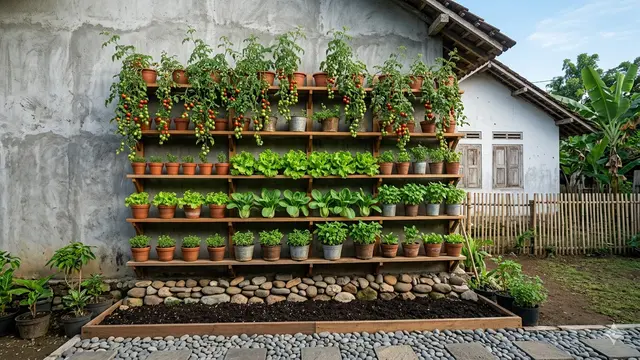 Desain Edible Garden Gaya Rustic di Halaman Belakang Rumah Desa.