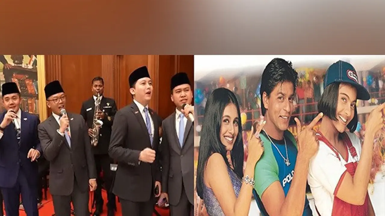 Video viral delegasi menteri Indonesia menyanyikan lagu populer Shah Rukh Khan berjudul 'Kuch Kuch Hota Hai' di acara jamuan makan saat kunjungan ke Istana Presiden India. (ANI/Instagram)