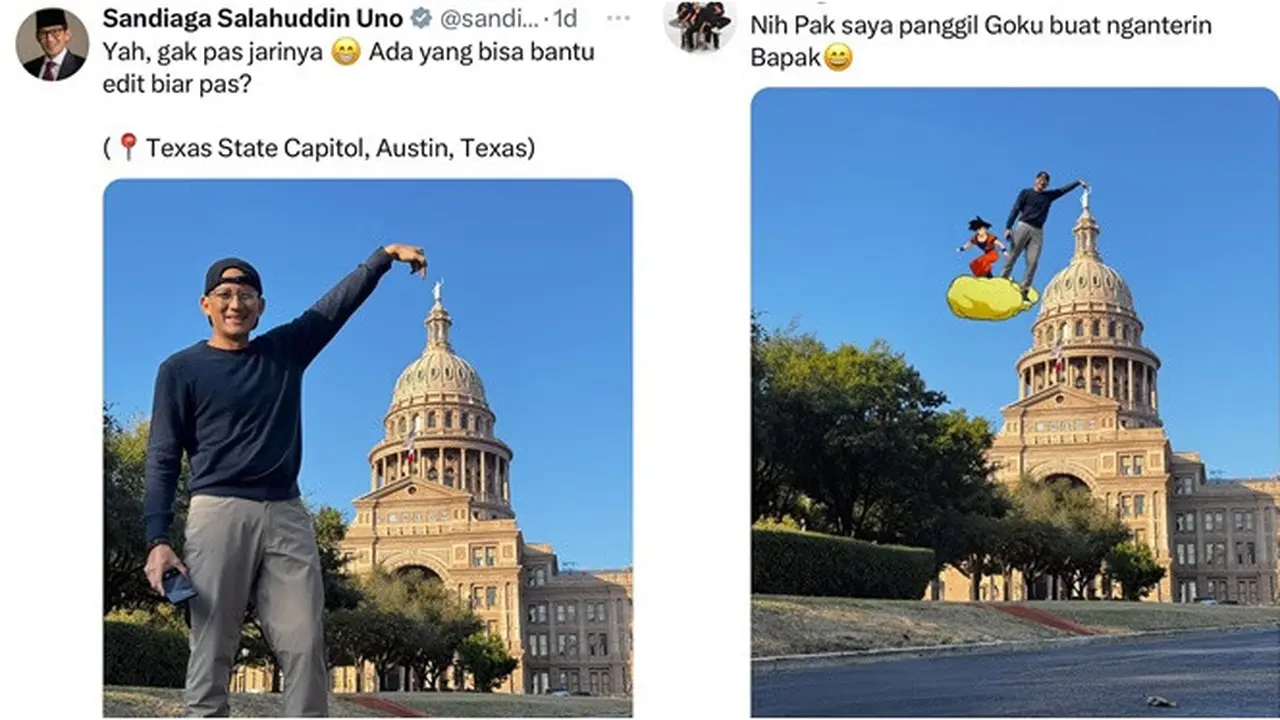 6 Potret Sandiaga Uno Minta Fotonya di Texas Capitol Diedit Netizen, Hasilnya Kocak