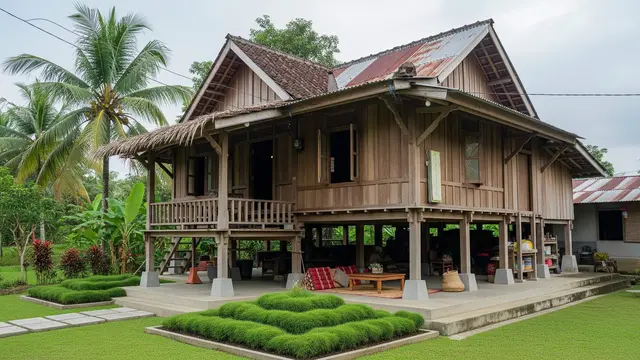 Model Rumah Kayu Modal Rp 50 Juta dengan Halaman Mini di Desa