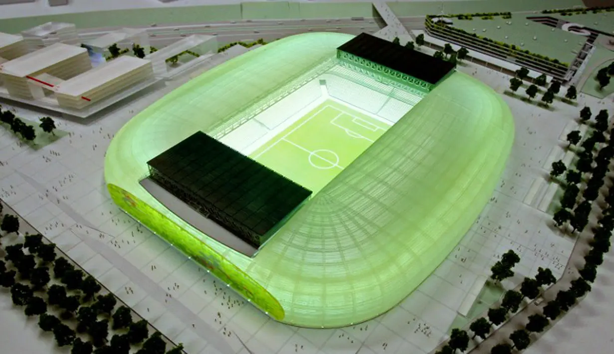 Tampak konstruksi visual Pierre Mauroy Stadium yang akan digunakan untuk UERO 2016 mendatang, Senin (20/04/2015).
