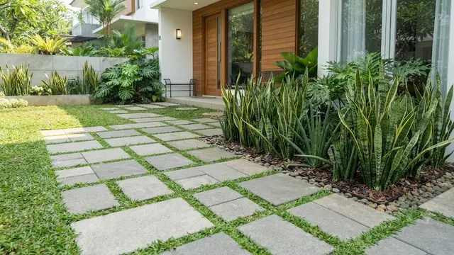 Paving Rumput dan Sansevieria (AI Generated)