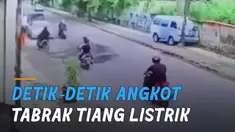 Sebuah angkot alami kecelakaan menabrak tiang listrik karena menghidari sebuah mobil yang eluar dari gang.