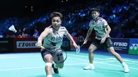Ganda putri Indonesia, Apriyani Rahayu/Siti Fadia Silva Ramadhanti, bertanding pada 32 besar French Open 2023 di Glaz Arena, Rennes, Prancis, Selasa (23/10/2023). (Bola.com/PBSI)