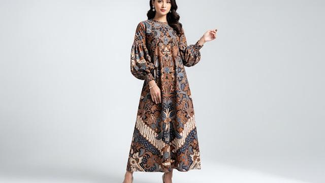 Maxi Dress Batik Premium Lengan Balon Panjang