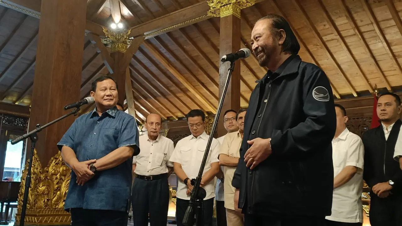 Ketua Umum Gerindra Prabowo Subianto dan Ketua Umum NasDem Surya Paloh bertemu di Hambalang