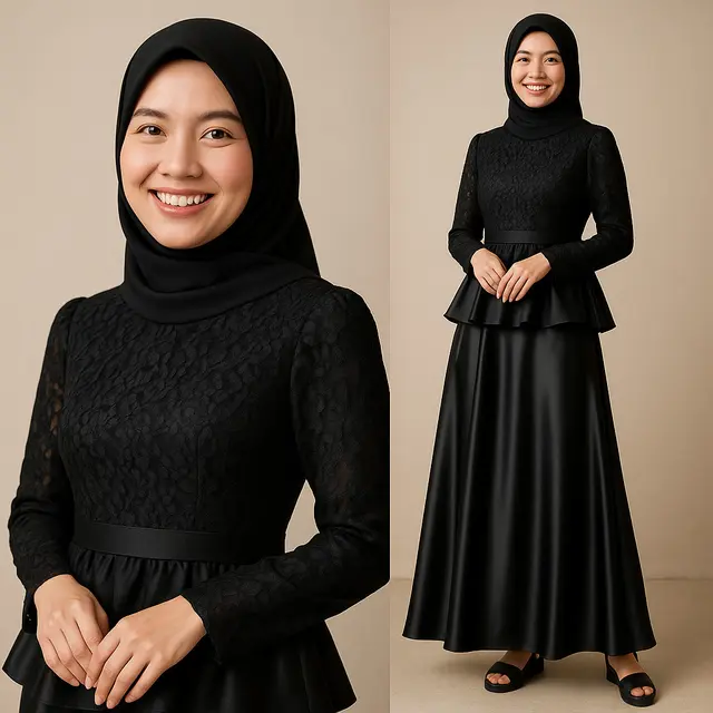Model Gamis Hitam Kombinasi Brokat dan Satin/Ilustrasi ChatGPT