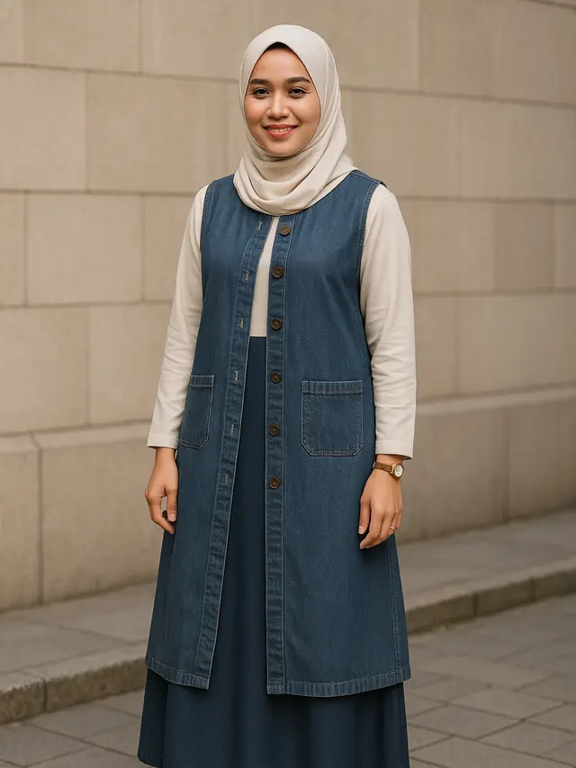 Gamis Rompi Jeans Panjang (Foto: ChatGPT)