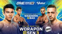 Saksikan live streaming ONE Friday Fights 118 di Vidio. Jangan ketinggalan pertarungan spektakuler dari seni beladiri terbesar di dunia ONE Friday Fights 118 antara Worapon Lukjaoporongtom vs Soner Sin pekan ini hanya di Vidio. (sum. doc. vidio.com)