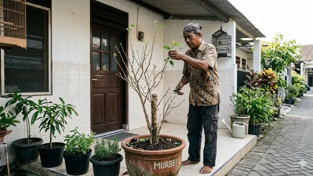 Buah Murbei dalam Pot