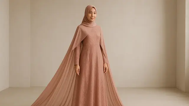 Model Gamis Brokat Kombinasi Polos/Ilustrasi gambar oleh AI