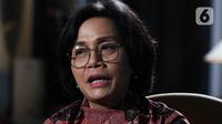 Menteri keuangan Sri Mulyani saat di wawancarai oleh liputan6 di Kementerian Keuangan, Jakarta, Kamis (16/3/2023). (Liputan6.com/Herman Zakharia)